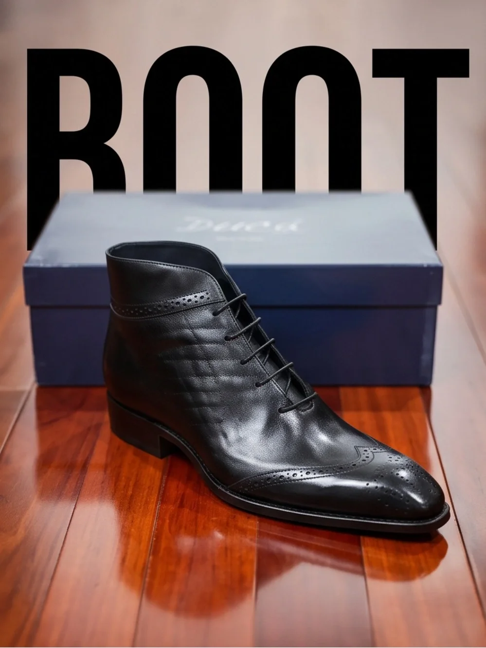 Duca Black Leather Dress Boots for Men Oxford